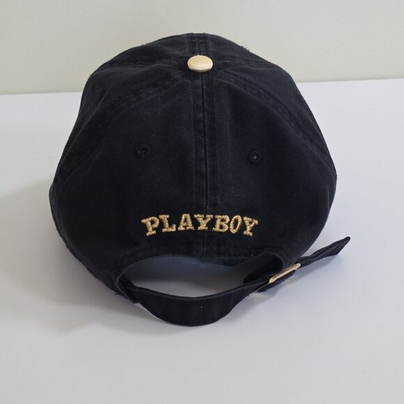 Playboy Lids Black Strapback Hat Cap Cotton Embroidery Metal Bunny Adjustable - Picture 7 of 15